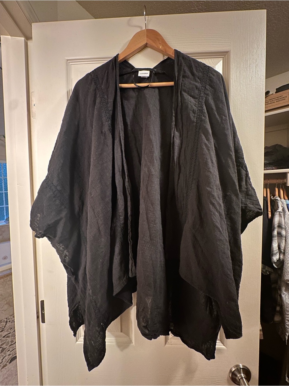 Sonoma Black Draped Open-Front swim cover or kimono